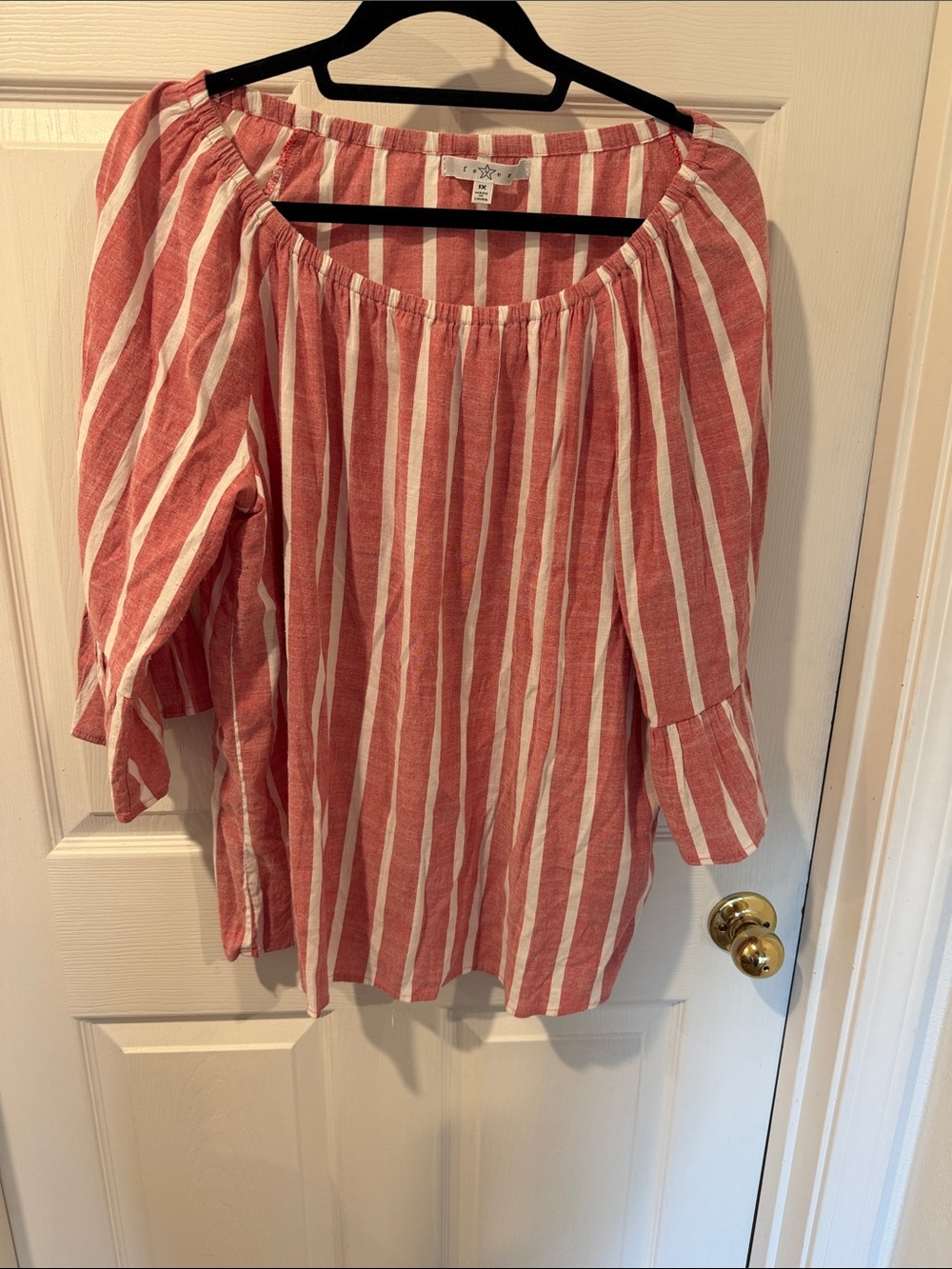Fever Coral and White Striped Off-Shoulder Top